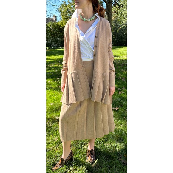Lauren Manoogian Pleat Skirt Camel Sz 2 Medium Pleated Drop Waist Wool Alpaca BN - Picture 6 of 16